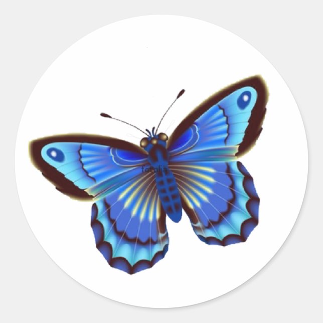 Sticker Rond Bleu papillon (Devant)