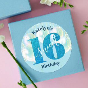Sticker Rond Bleu Parties scintillant sucré 16 Ballons d'annive