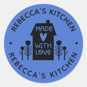 Sticker Rond Bleu Personnalisé Fait Maison Avec Amour