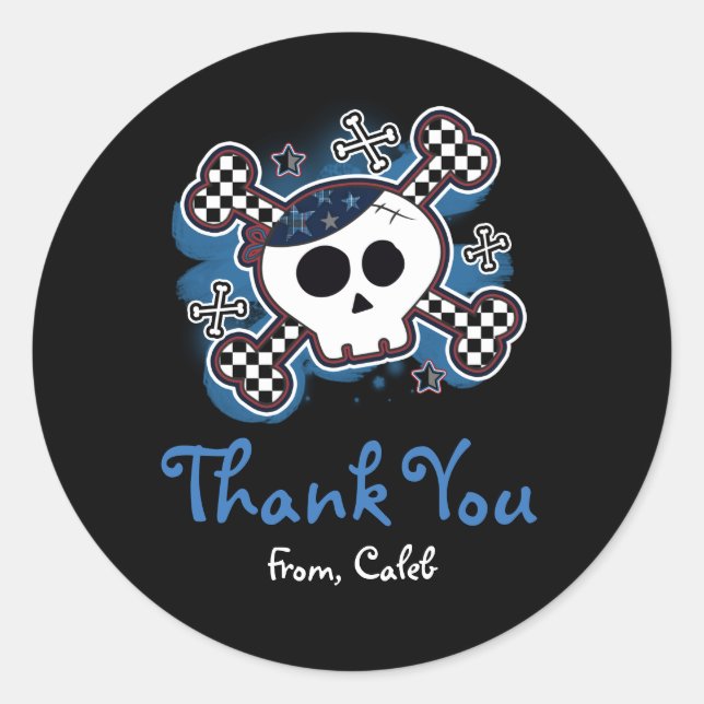 Sticker Rond Bleu Plaid Skull Crossbones Party Favoriser Sticke (Devant)