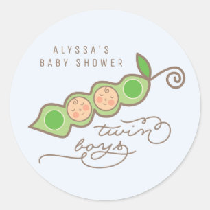 Sticker Rond Bleu Pois dans un Baby shower Pod Boy Twins Sticke