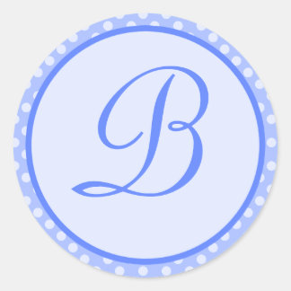 Sticker Rond Bleu Polka Point Monogramme Stick Initial