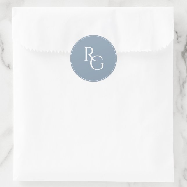 Sticker Rond Bleu Poussiéreux | Chci Initiales Simples  (Sac)