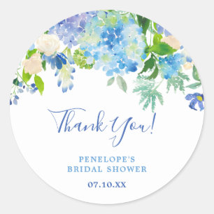 Sticker Rond Bleu Poussiéreux Élégante Calligraphie Florale Mer