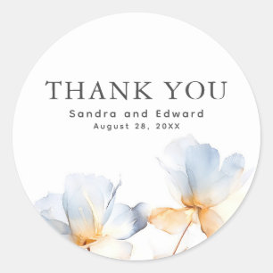 Sticker Rond Bleu Poussiéreux et Floral Moderne Merci