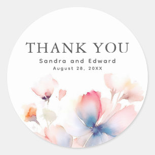 Sticker Rond Bleu Poussiéreux et Floral Moderne Rose Merci