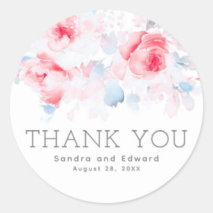 Sticker Rond Bleu poussiéreux floral Merci