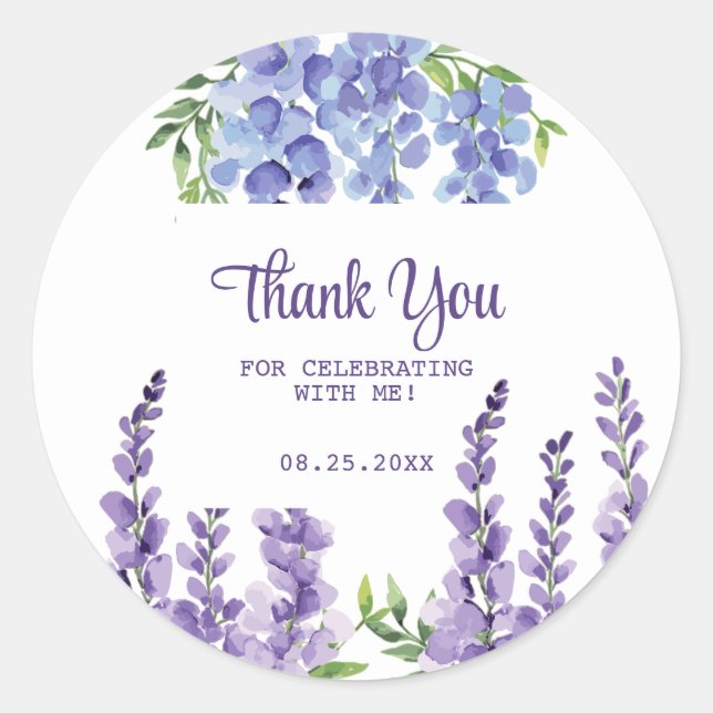 Sticker Rond Bleu Purple Wisteria Floral Merci de verdure (Devant)