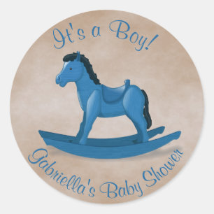 Sticker Rond Bleu Rocking Horse Baby Boy
