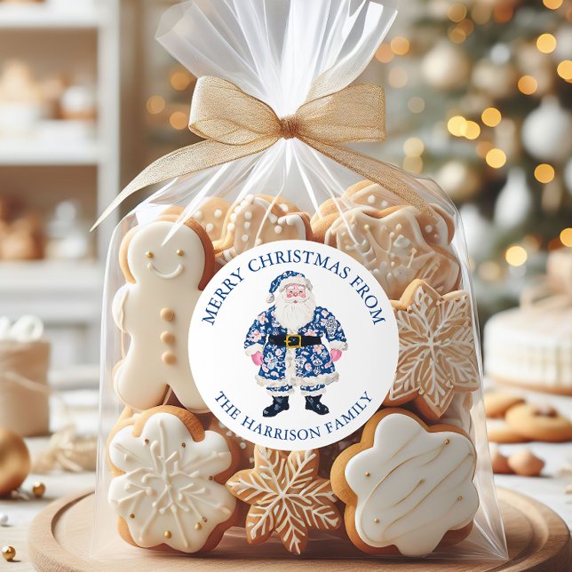 Sticker Rond Bleu rose Chinoiserie Toile Santa Claus Noël (Créateur téléchargé)