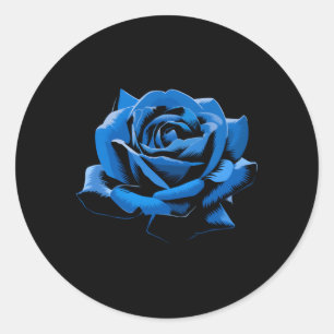 Sticker Rond Bleu Rose Fleur Belle