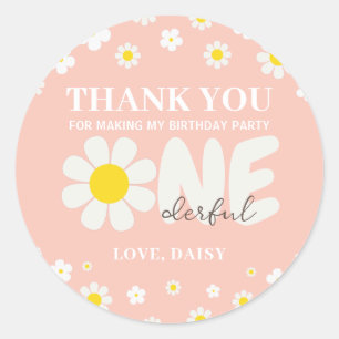 Sticker Rond Bleu rose marguerite OneDerful Merci Anniversaire