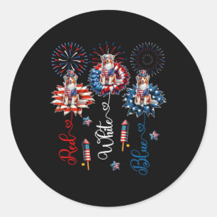 Sticker Rond Bleu rouge Blancs trois mignons bergers australien