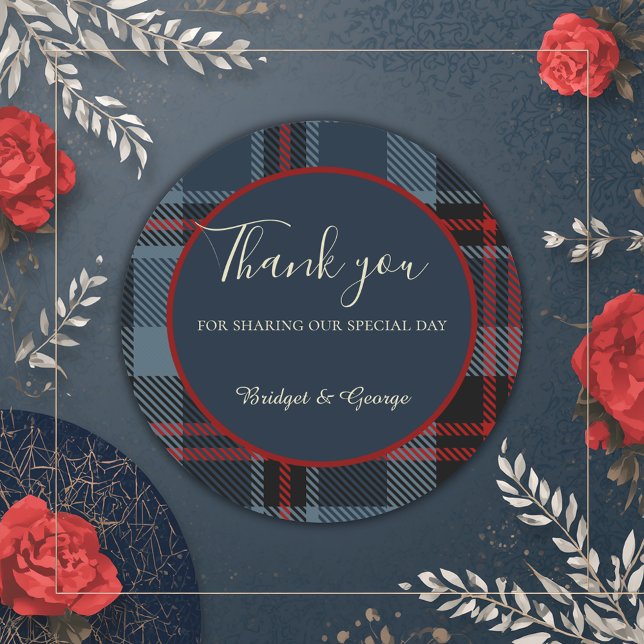 Sticker Rond bleu rouge noir écossais celtique tartan motif (Créateur téléchargé)