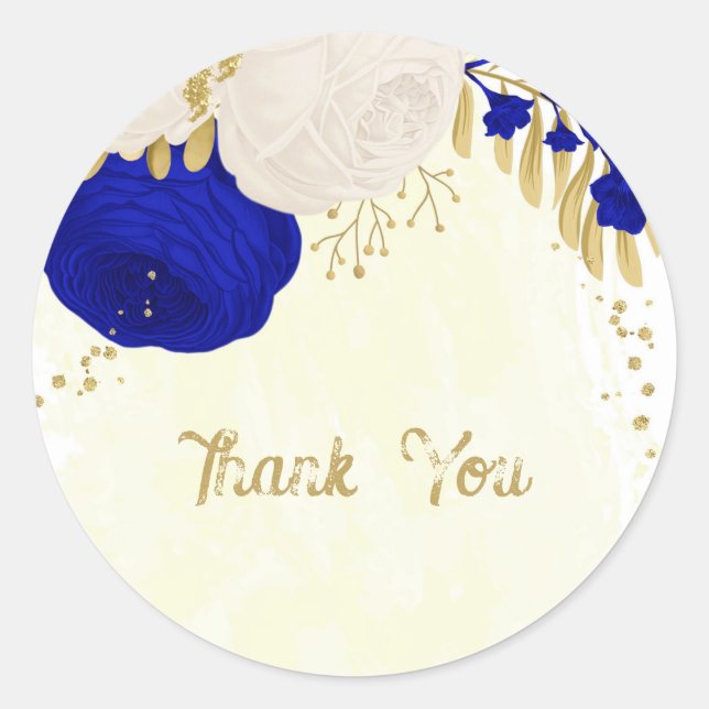 Sticker Rond bleu royal et fleurs blanches or (Devant)