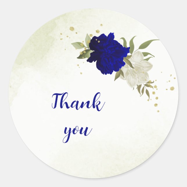 Sticker Rond bleu royal fleurs blanches mariage (Devant)