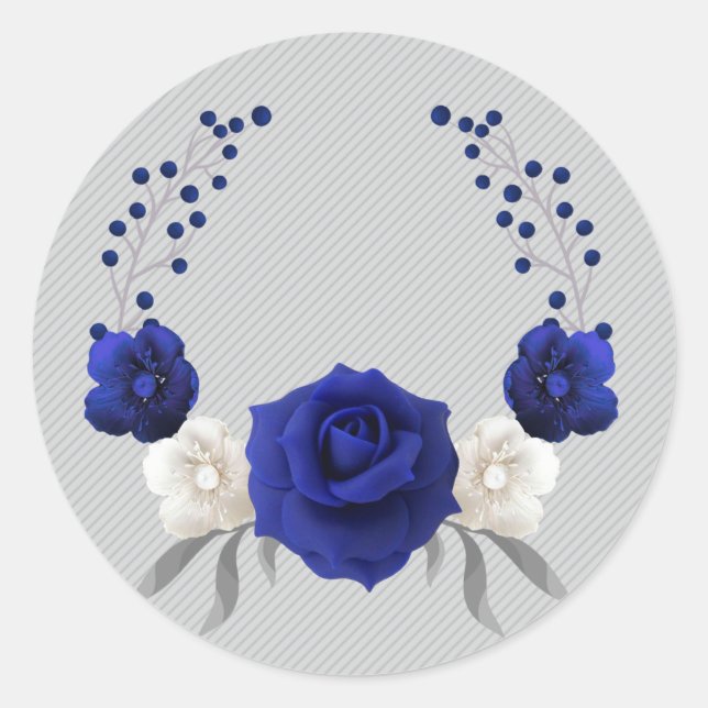 Sticker Rond bleu royal rose blanc fleurs gris (Devant)