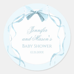 Sticker Rond Bleu ruban classique preppy bébé garçon douche