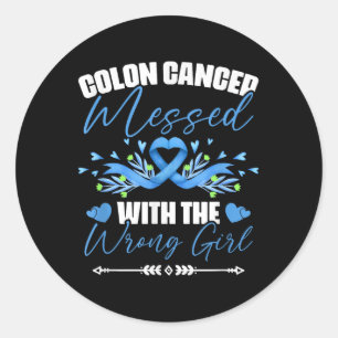 Sticker Rond Bleu Ruban Colon Cancer Girl Survivor Colorectal