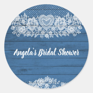 Sticker Rond Bleu Rustique Bois Dentelle Fermette Grange Chic