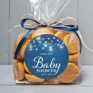 Sticker Rond Bleu Rustique Bois Mason Jarres Baby shower