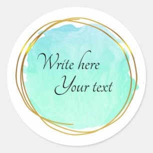 Sticker Rond Bleu sarcelle aquarelle cercle or élégant classiqu