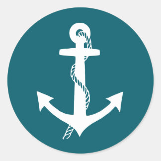 Sticker Rond Bleu sarcelle classique et ancre de voile blanche