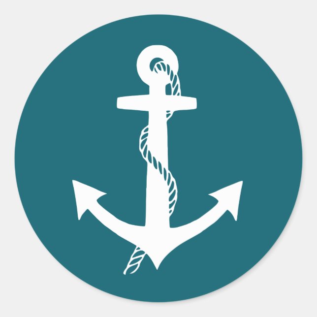 Sticker Rond Bleu sarcelle classique et ancre de voile blanche (Devant)