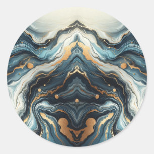 Sticker Rond Bleu Sarcelle Or Agate Moderne Élégant Mariage