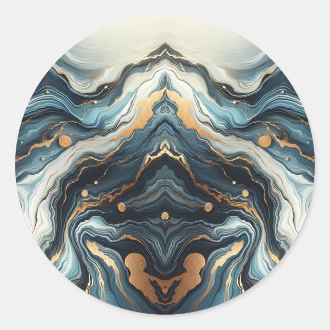 Sticker Rond Bleu Sarcelle Or Agate Moderne Glamour Élégant Mar (Devant)