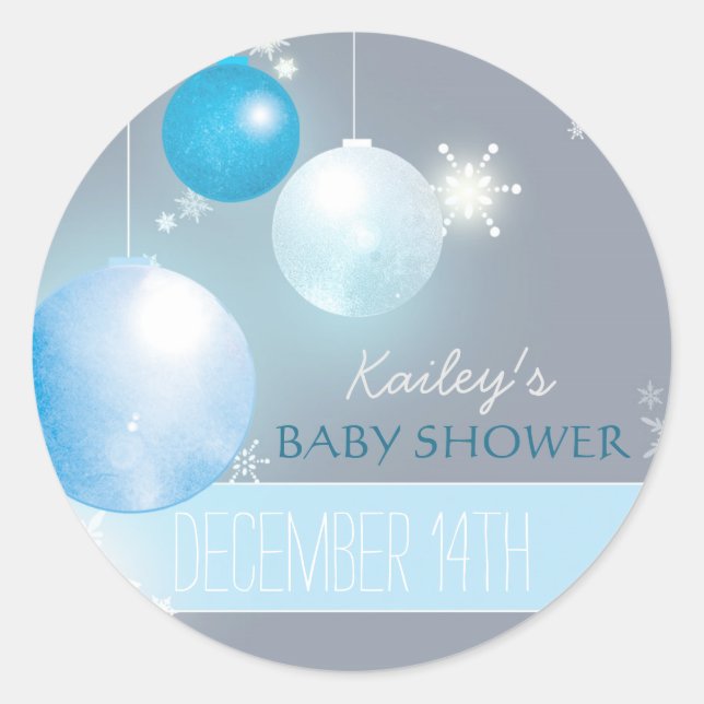 Sticker Rond Bleu Silver gris hiver bébé garçon douche (Devant)