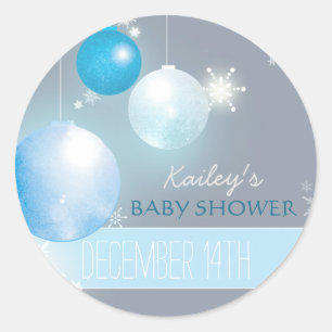 Sticker Rond Bleu Silver gris hiver bébé garçon douche