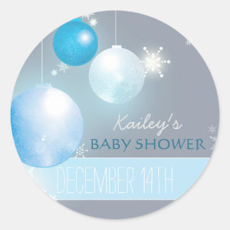 Sticker Rond Bleu Silver gris hiver bébé garçon douche