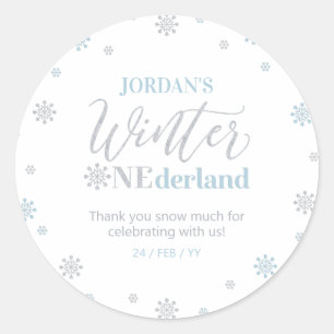 Sticker Rond Bleu Silver hiver onderland Merci neige beaucoup