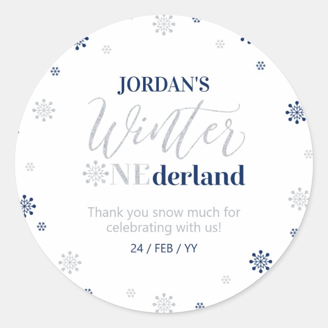 Sticker Rond Bleu Silver hiver onderland Merci neige beaucoup (Devant)