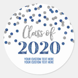 Sticker Rond Bleu Silver Parties scintillant Confetti Graduatio