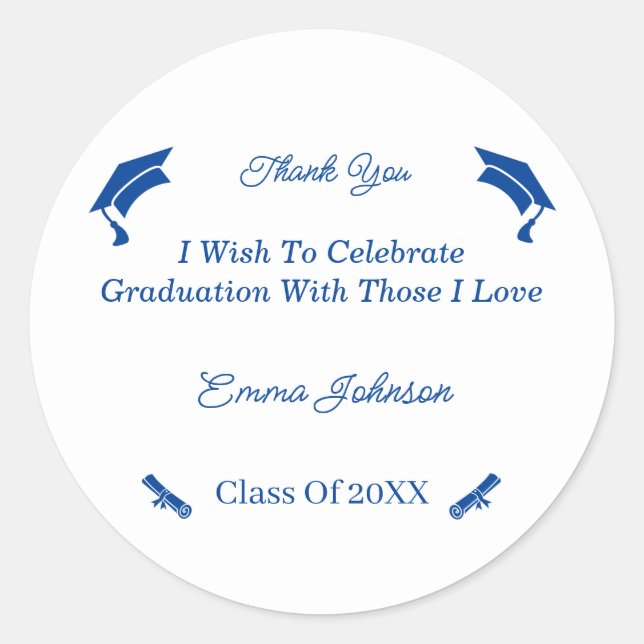 Sticker Rond Bleu Simple Et Blanc Customisé Graduation (Devant)