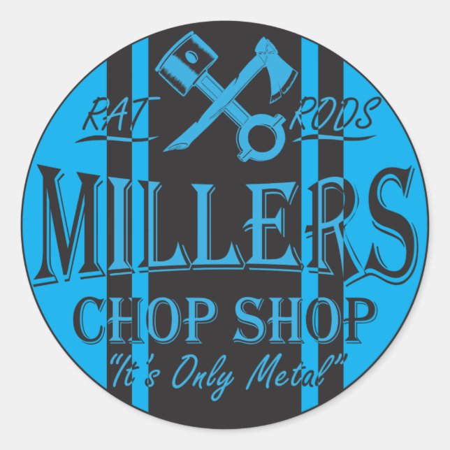 Sticker Rond Bleu SS bandes Hot Rods Logo (Devant)