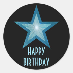 Sticker Rond Bleu Star 'Joyeux anniversaire' collant rond noir
