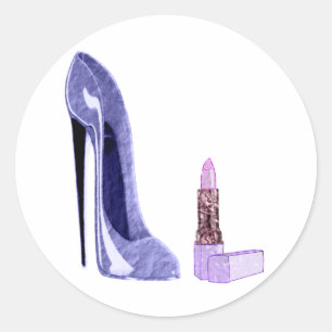 Sticker Rond Bleu Stiletto Chaussure et bâton à lèvres