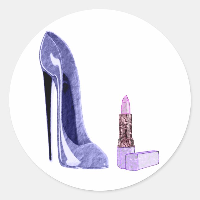 Sticker Rond Bleu Stiletto Chaussure et bâton à lèvres (Devant)