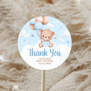 Sticker Rond Bleu Teddy Bear Nuages Baby shower à ballon
