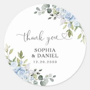Sticker Rond Bleu Tendre Botanique Mariage Classique Rond