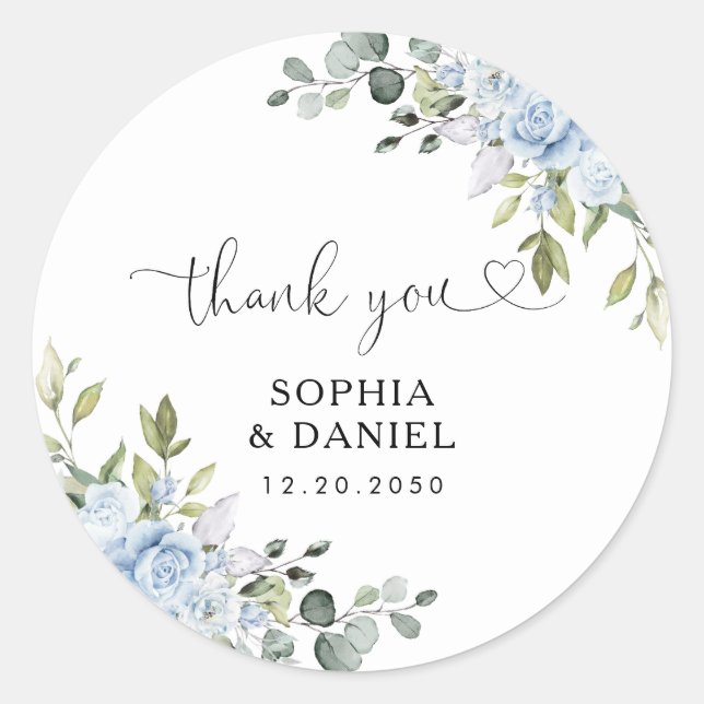 Sticker Rond Bleu Tendre Botanique Mariage Classique Rond (Devant)