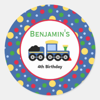 Sticker Rond Bleu Train Engine et Charbon Voiture Anniversaire