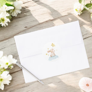 Sticker Rond Bleu Un Lapin Jaune Etoiles Balloon