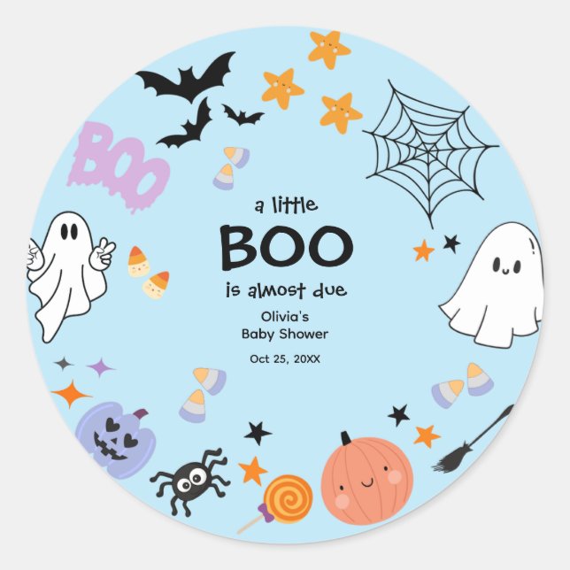 Sticker Rond Bleu Un Petit Boo Cute Ghost Baby shower Halloween (Devant)