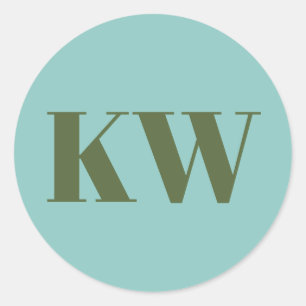 Sticker Rond Bleu Vert Grand Monogramme Initiales Personnalisé