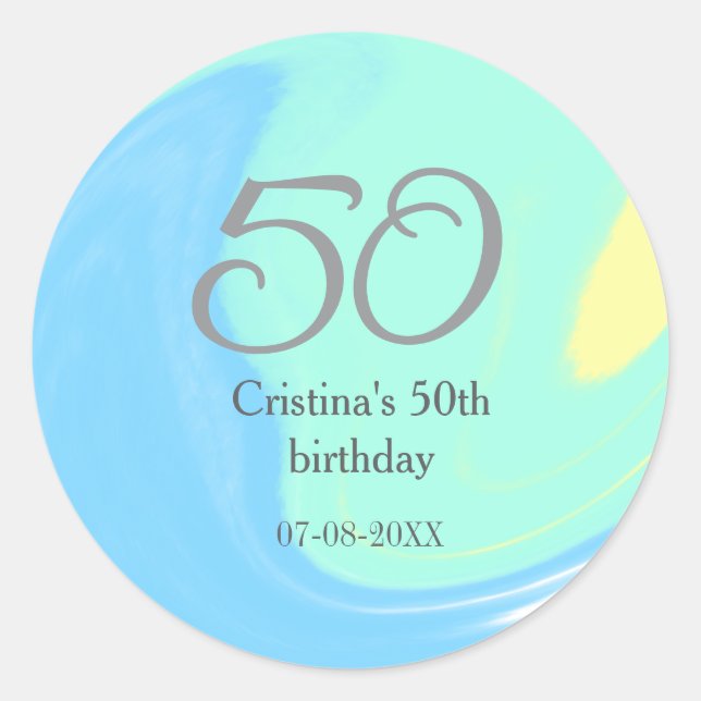 Sticker Rond bleu vert gris 50e anniversaire ajouter nom date r (Devant)
