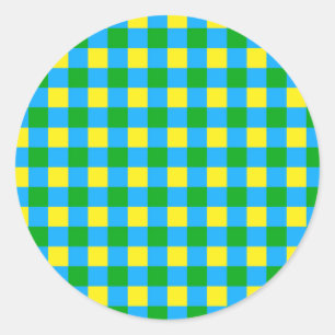 Sticker Rond Bleu Vert Jaune Chèque Plaid Design Motif